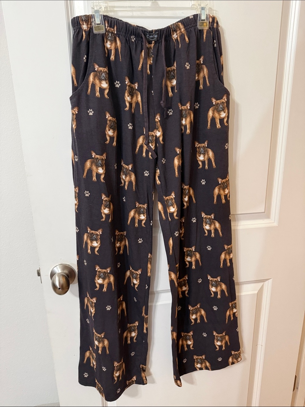 Dog Pug Print Lounge Pants - Black with Brown Pups